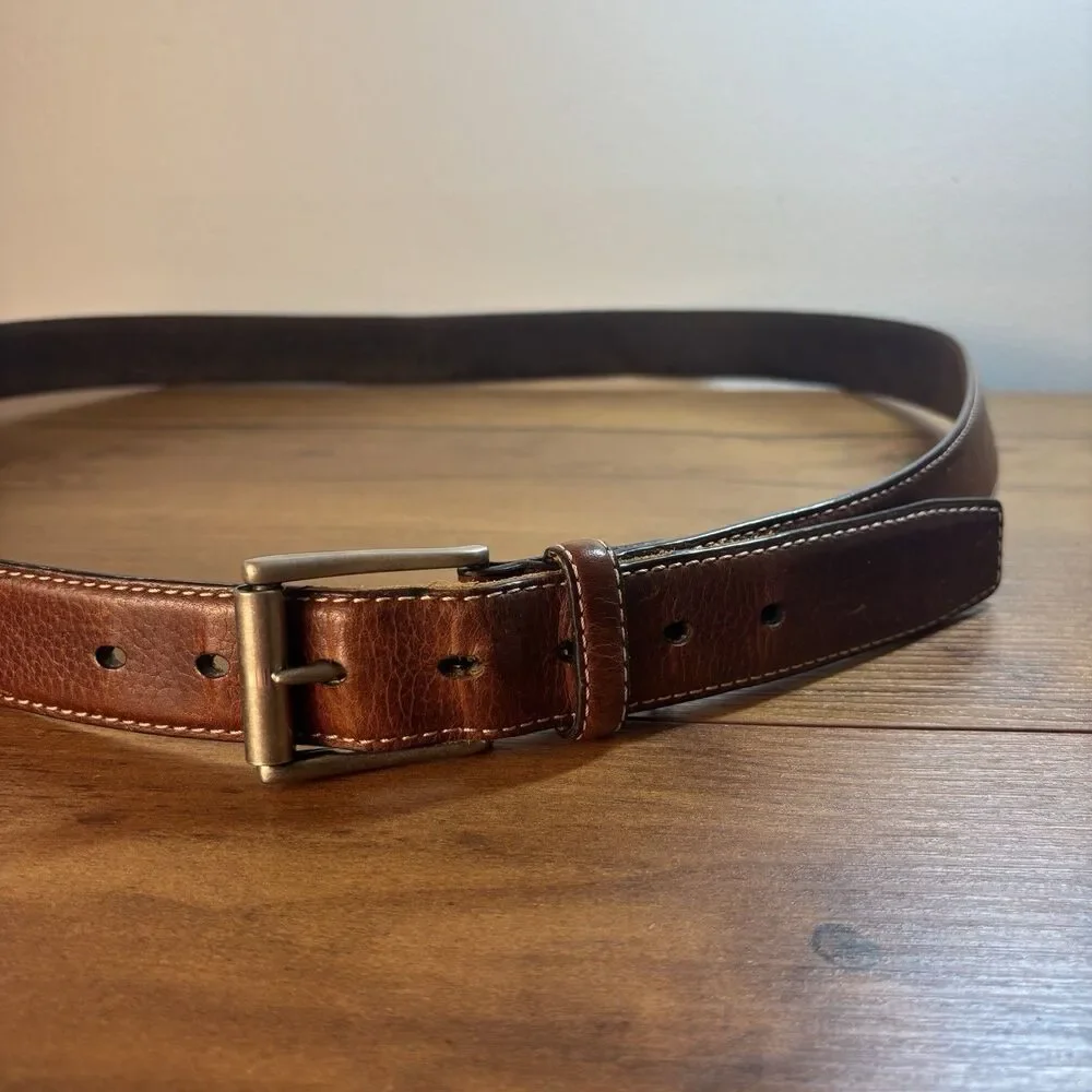 Columbia Brown Genuine Leather Belt - Silver Tone Buckle Men's Size 48